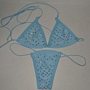 Blue Rhinestone Bikini Set